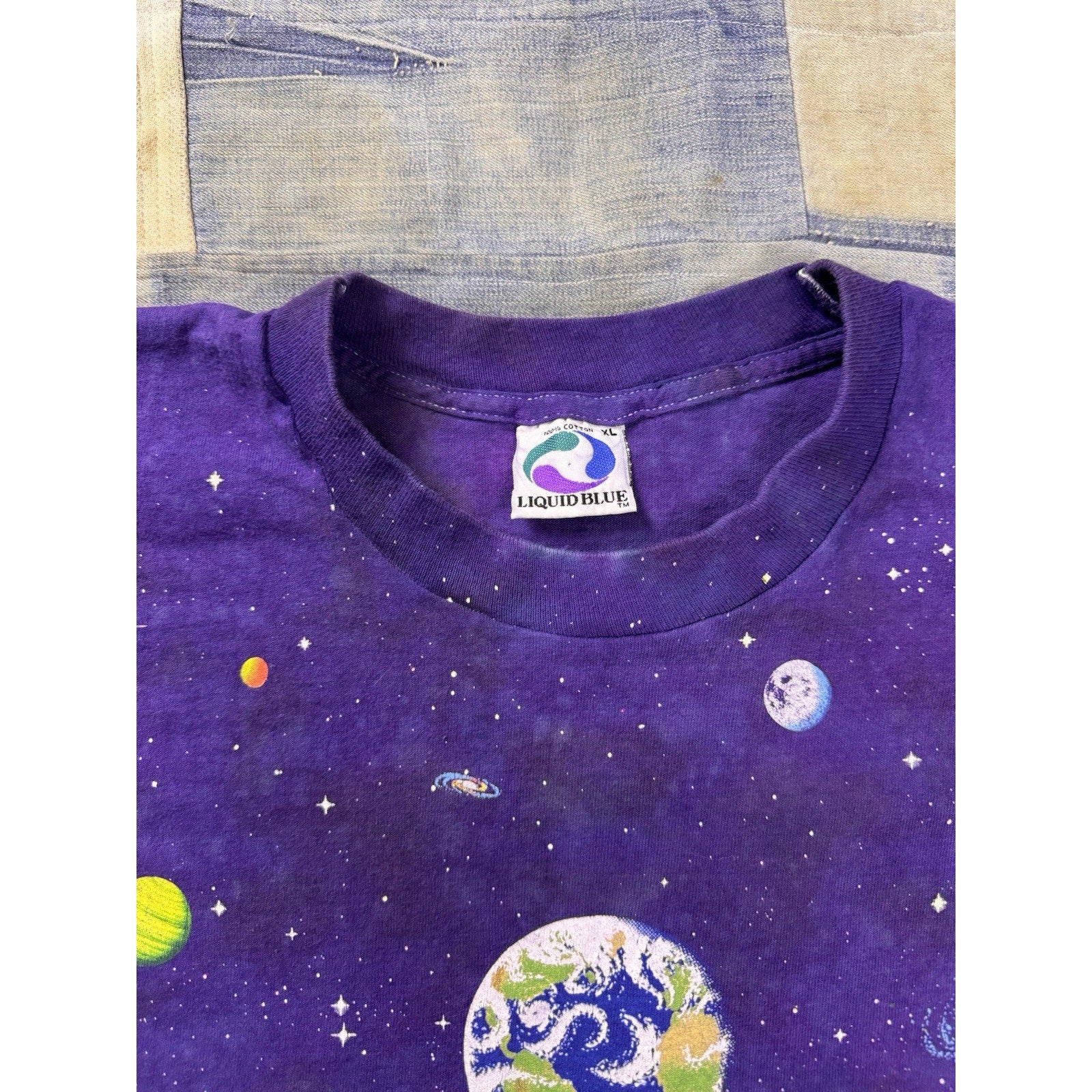 Liquid Blue Earth Planet Galaxy Tie Dye T Shirt XL Purple Space Graphic USA