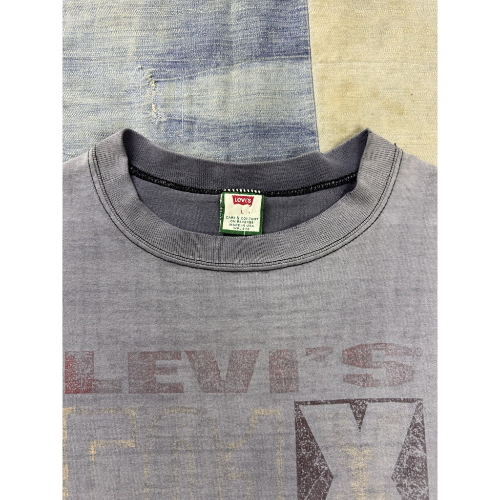 Vintage 1994 Levi's Jeans Graphic T Shirt USA Faded Gray Single Stitch XL Faded