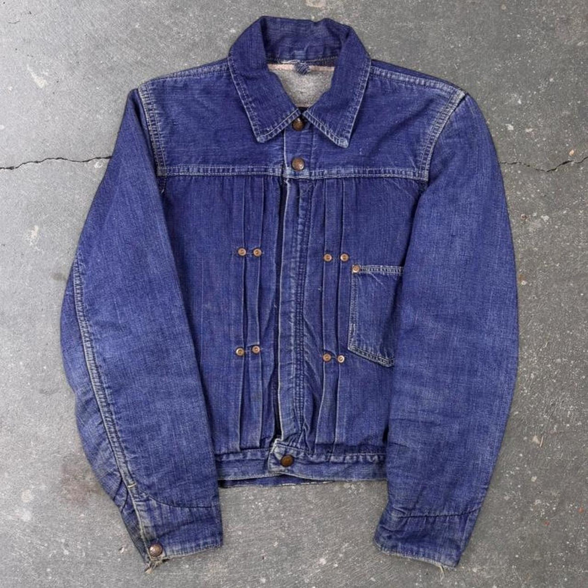 1950s Circle Ranch Blanket Lined Pleated Denim Jacket Riveted Workwear 17.5x21