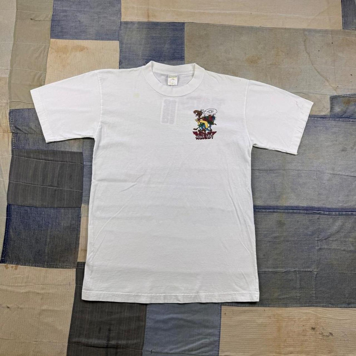 1990s Asterix and Obelix Black Gold Double-Sided Cartoon Tee | Large