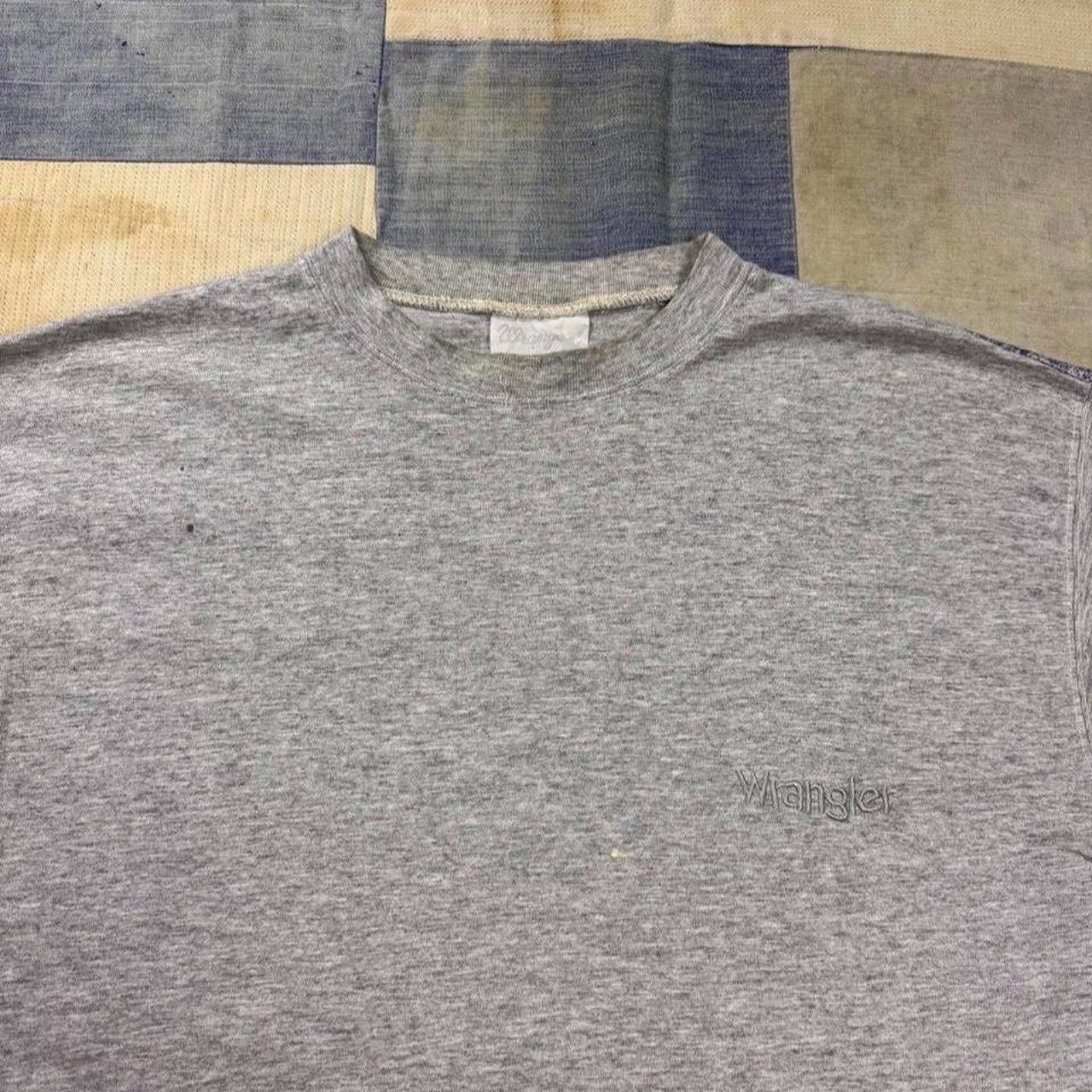1990s Wrangler Overall Jeans All Over Print Tee | Large