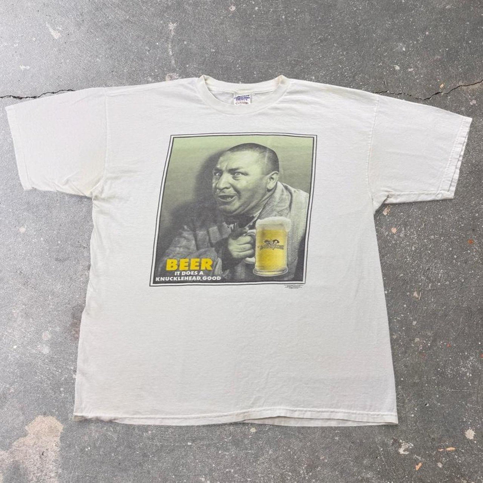 1997 Three Stooges Beer “It Does a Knucklehead Good” Tee | XL