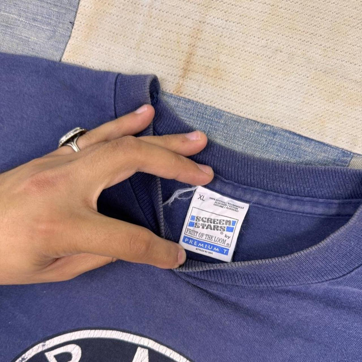1990s BMW G-Spot Logo Tee Blue Screen Stars Fruit of the Loom | Extra Large
