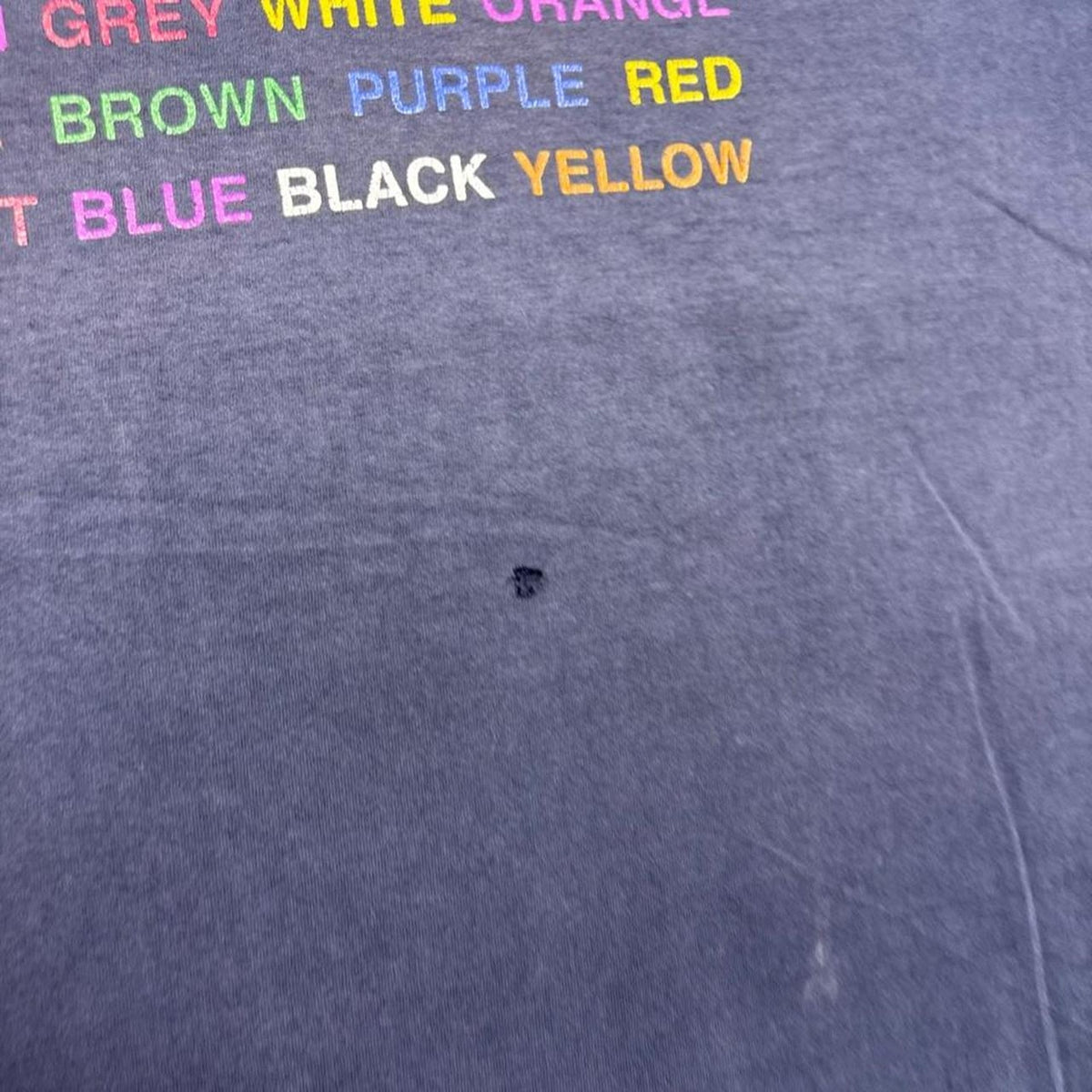 1990s Fruit of the Loom Color Word Puzzle Graphic Tee Navy | XXL