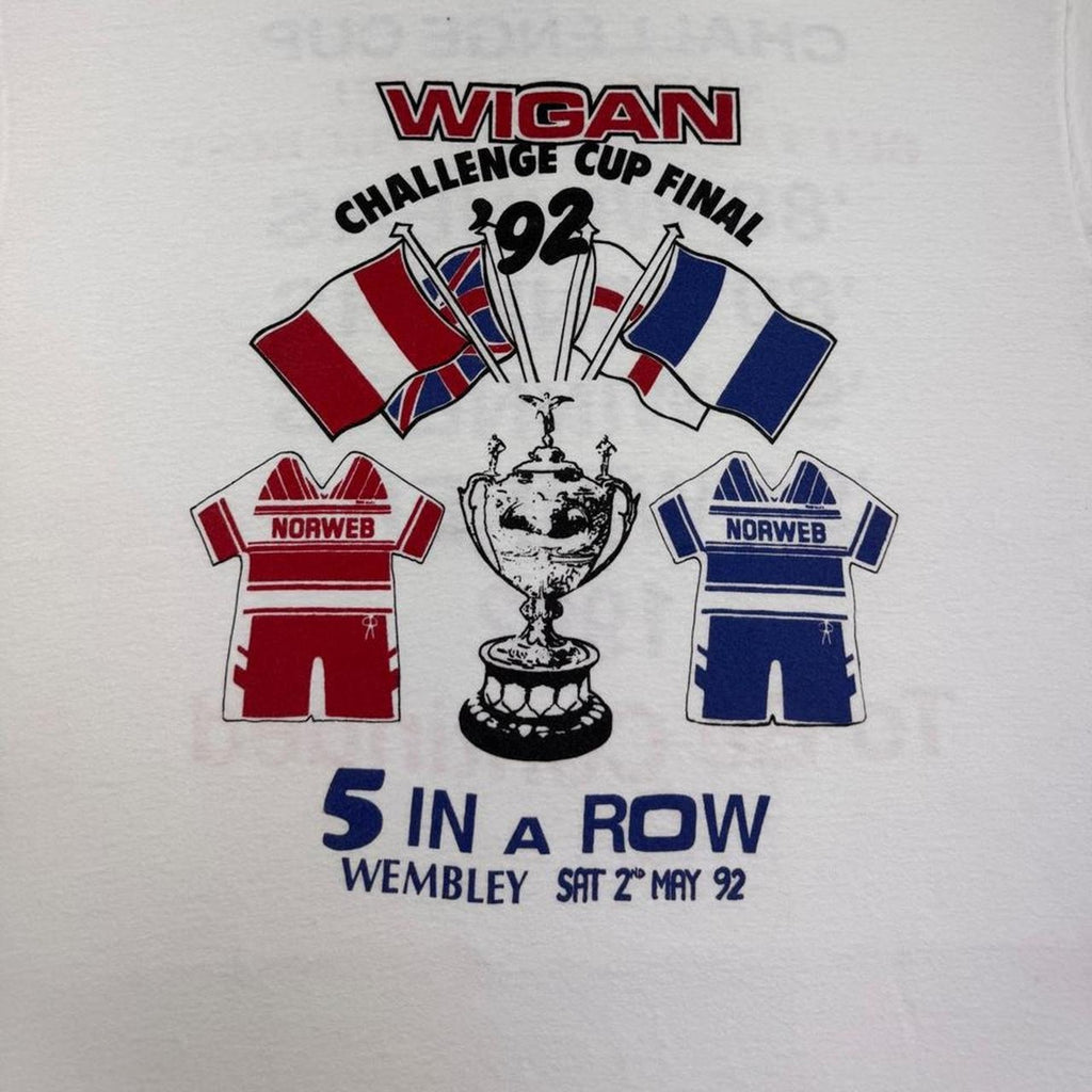 1992 Wigan Rugby Challenge Cup Final 5 In A Row Tee | L