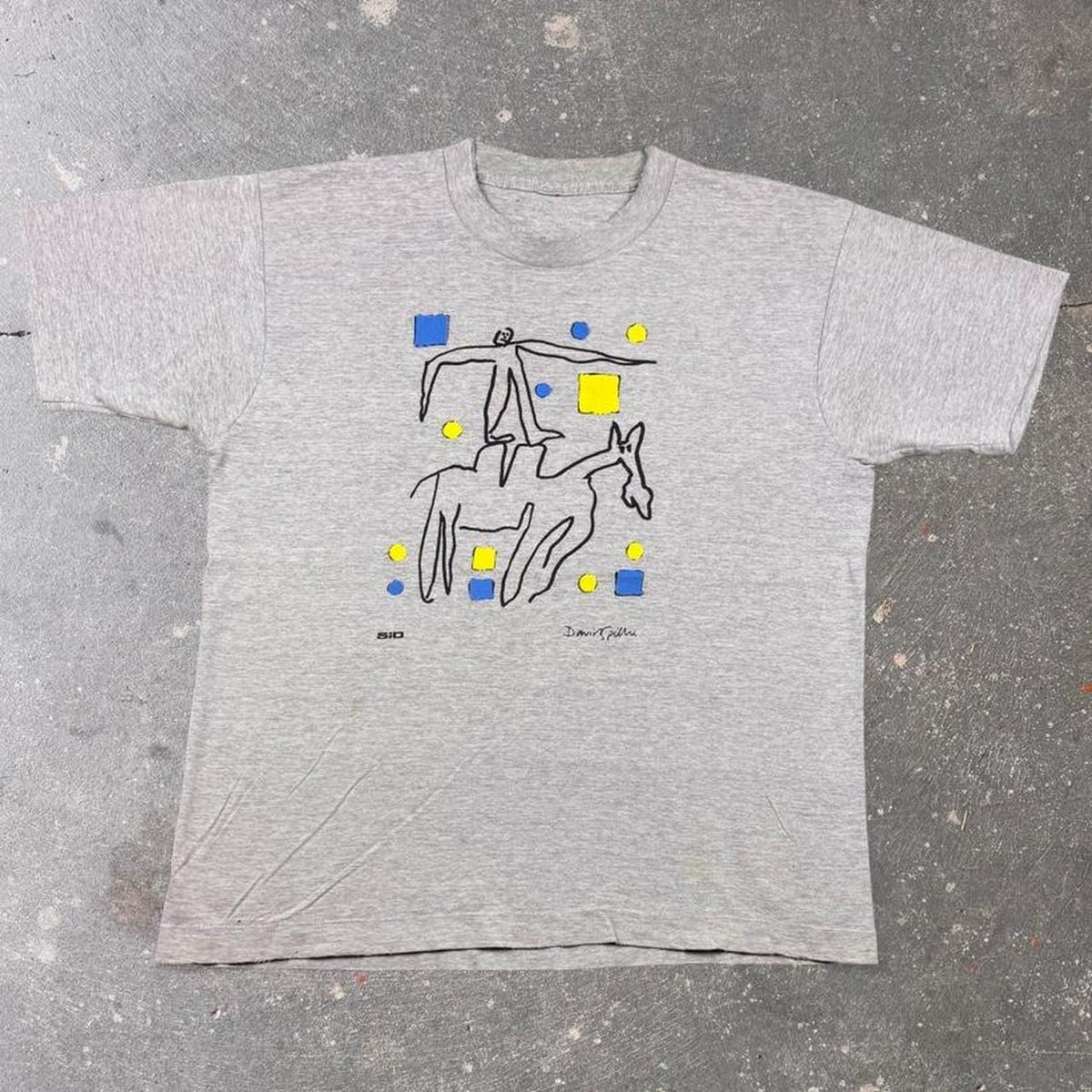 1990s David Spiller Abstract Donkey Rider Art Graphic Tee | Extra Large