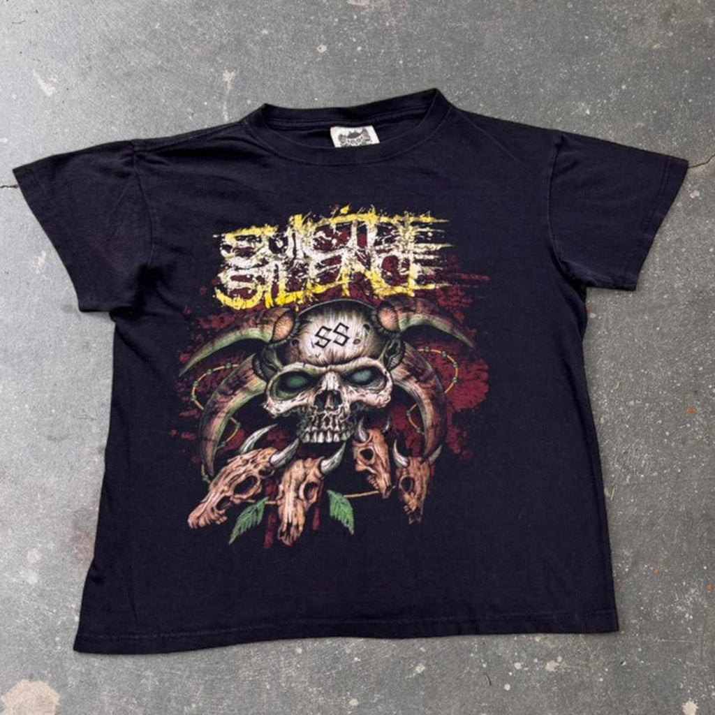 2000s Suicide Silence Skull Horns Deathcore Band Tee | Medium
