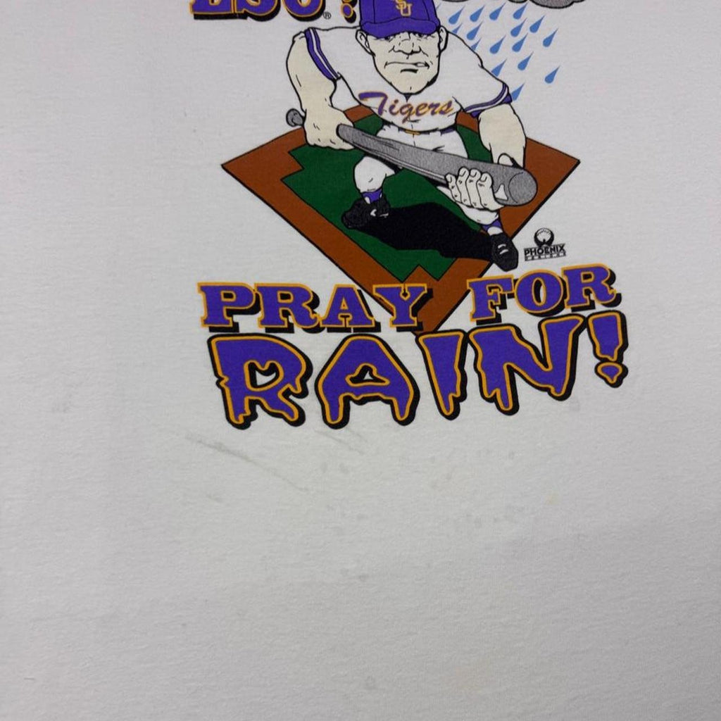 1990s LSU Tigers Baseball Pray for Rain Graphic Tee Made in USA | XL