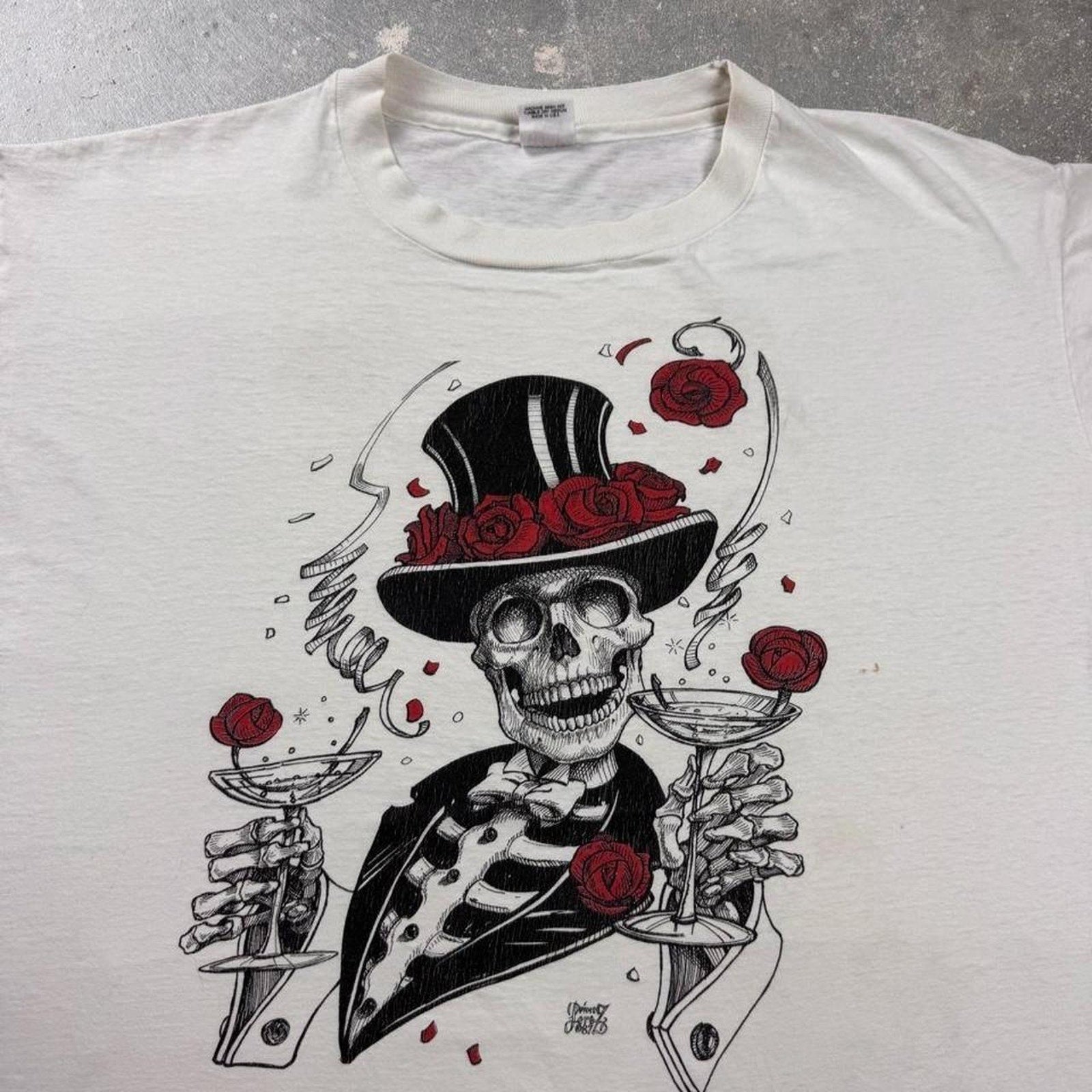 1980s Grateful Dead Vincent Perez Skeleton Roses Tee | Large