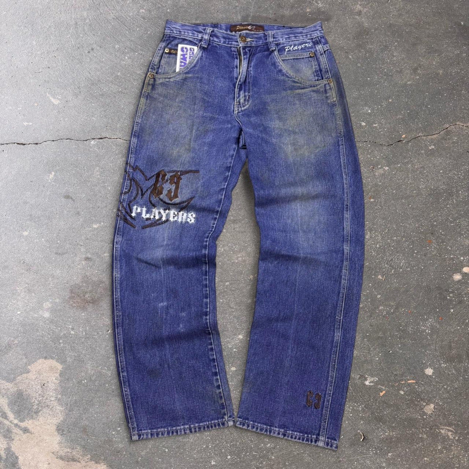 2000s Players69 Embroidered Baggy Denim Jeans | 32x34
