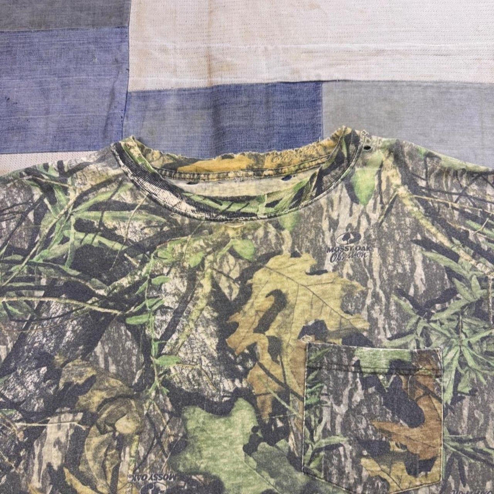 1990s Mossy Oak Obsession Distressed Camo Long Sleeve Pocket Tee | XL