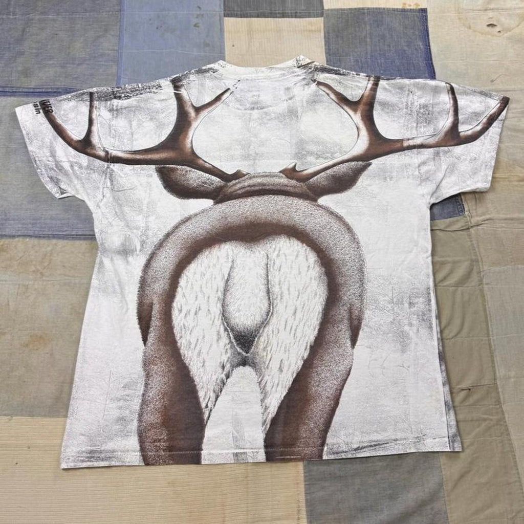 1990s Eagle River Wisconsin Whitetail Deer All Over Print Tee | XL