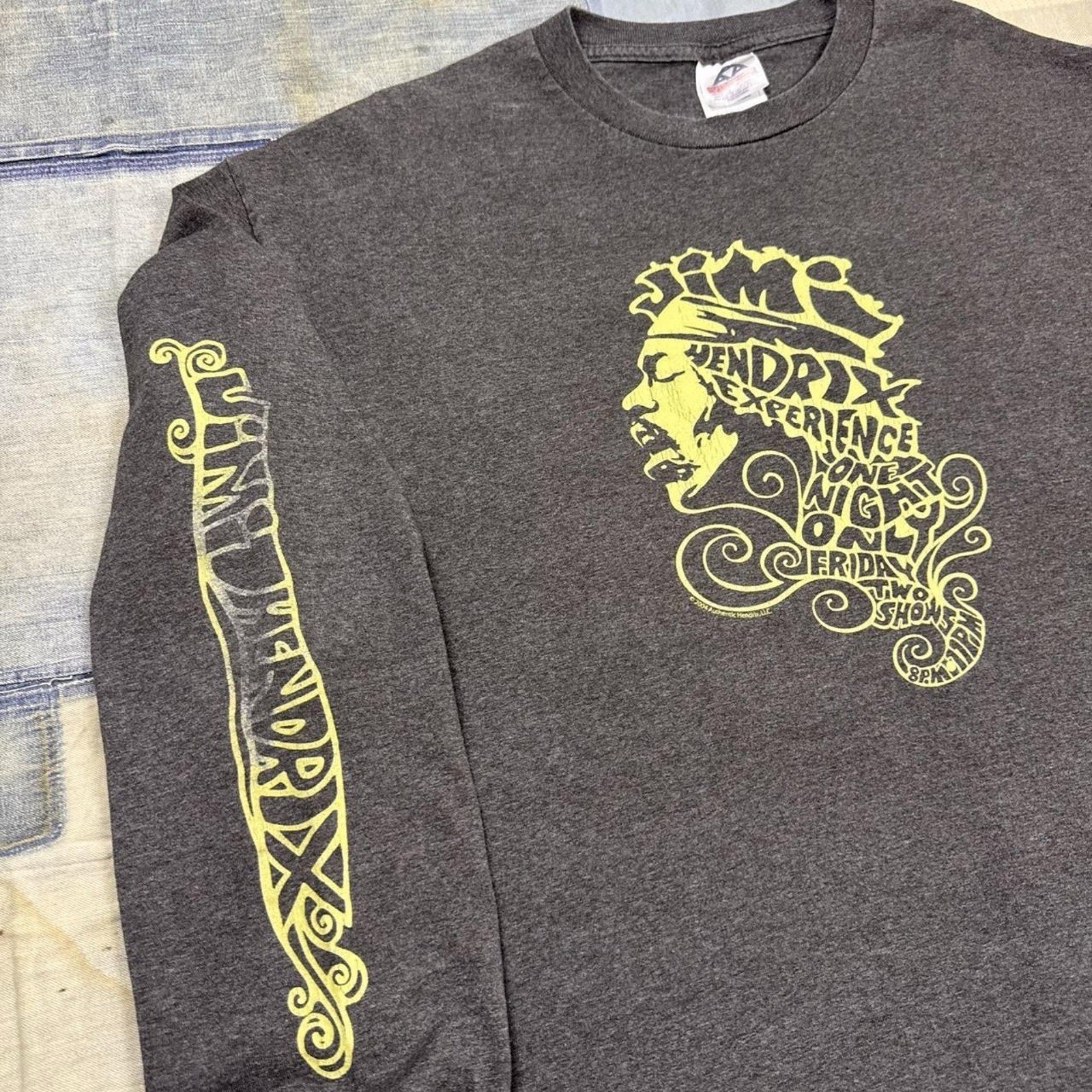 Vintage Jimi Hendrix Experience Long Sleeve Band T Shirt XL Gray Rock USA 90s