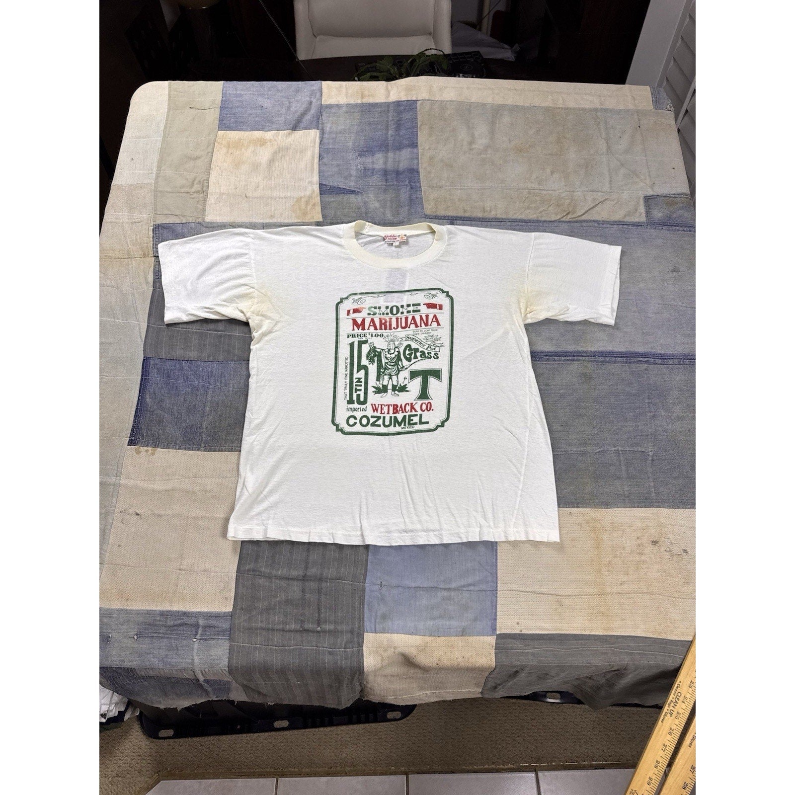 Smoke Marijuana Vintage 90s Graphic T Shirt White Golden Anchor Large Cozumel