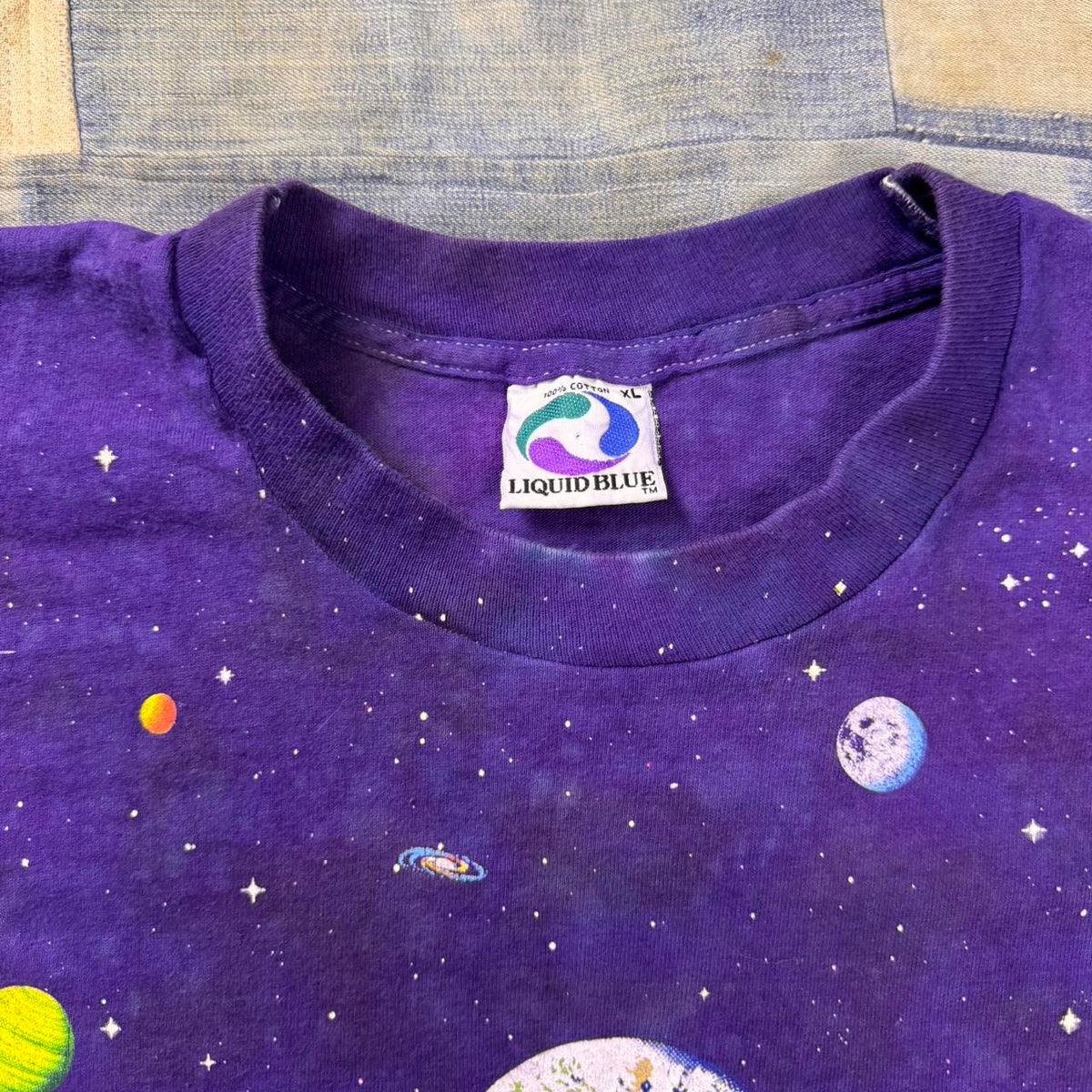 1990s Liquid Blue Earth Planet Galaxy Tie Dye Tee | XL