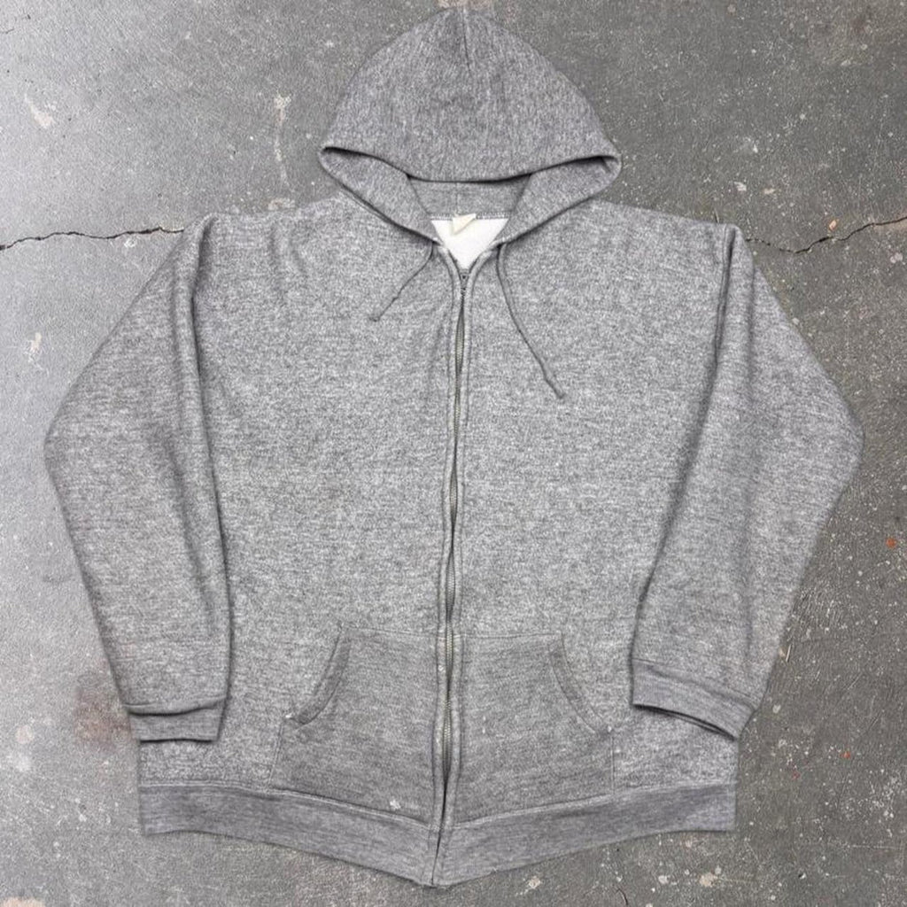 1970s Heather Grey Zip Up Hoodie | XL