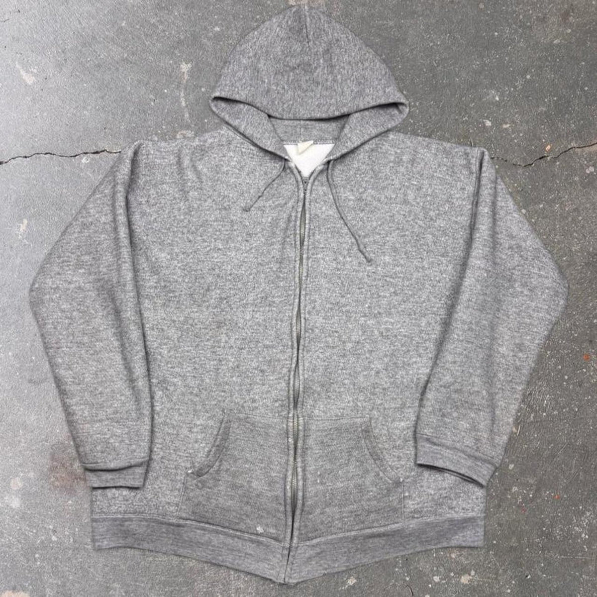 1970s Heather Grey Zip Up Hoodie | XL
