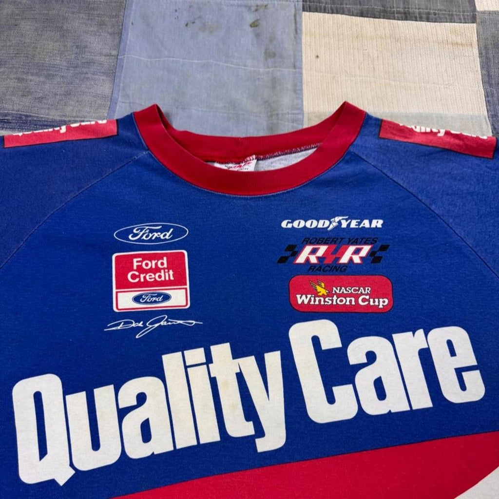 1990s Dale Jarrett Quality Care Ford NASCAR All Over Print Tee | XL