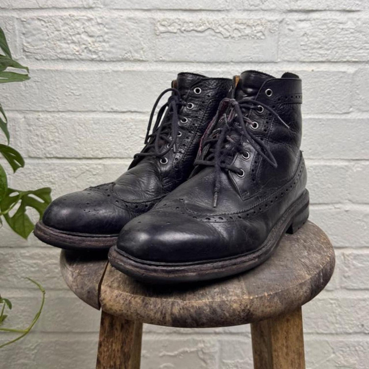 2000s Polo Ralph Lauren Nickson Black Leather Wingtip Brogue Boots | Men's 10D
