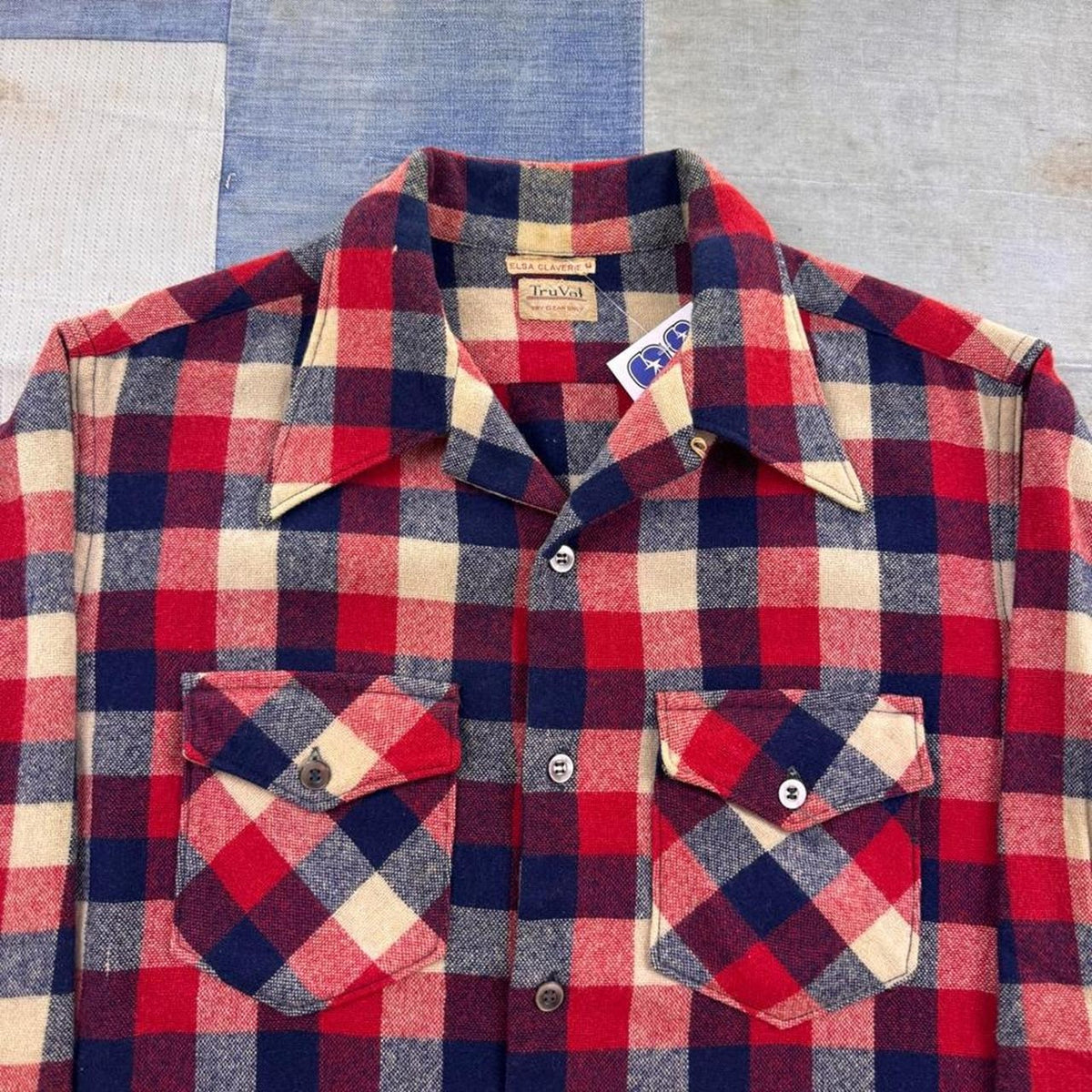 1950s TruVal Plaid Loop Collar Wool Shirt | XL