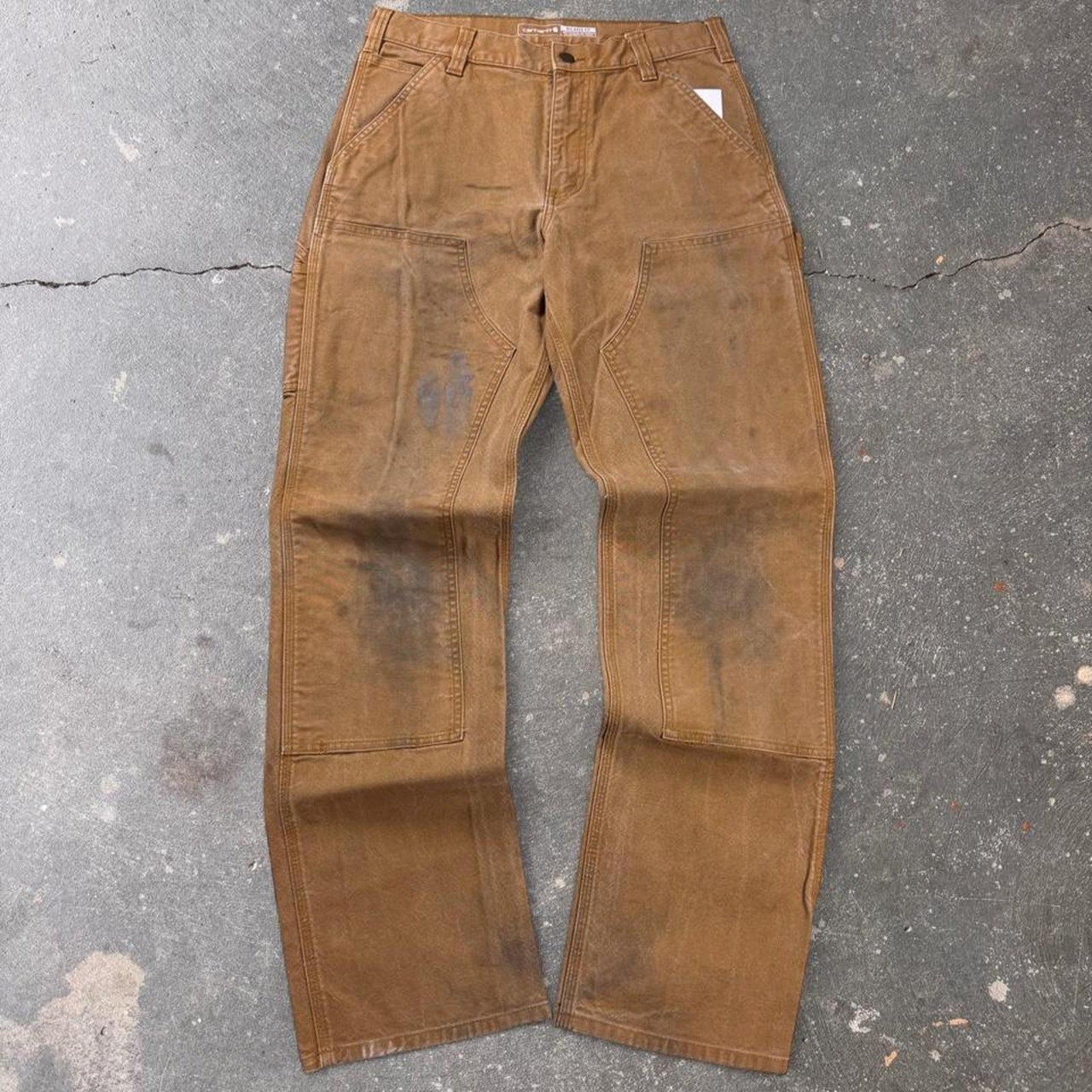 2000s Carhartt Brown Duck Double Knee Carpenter Pants Relaxed Fit | 32x34