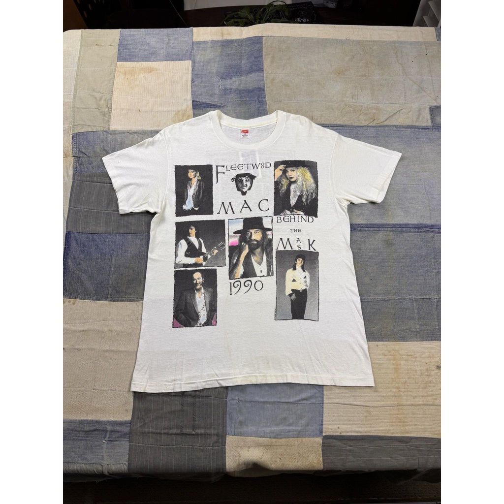 Vintage 1990 Fleetwood Mac Behind The Mask Tour T Shirt Hanes USA Size L White