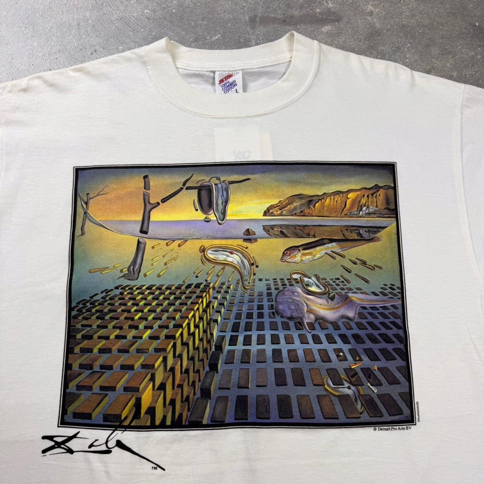 1990s Salvador Dali White Cotton Art T-Shirt Size: Large