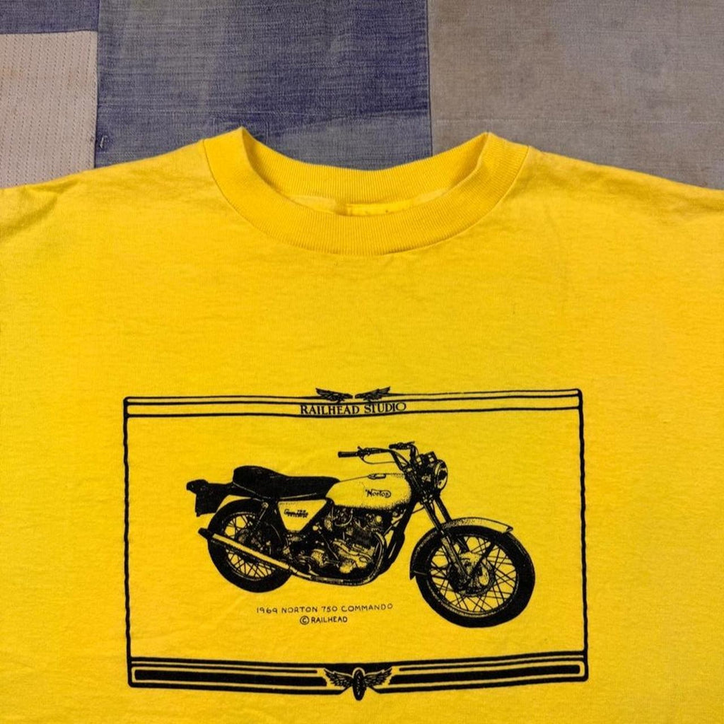 1980s Railhead Studio Norton Commando Motorcycle Graphic Tee Yellow | Tag Missing