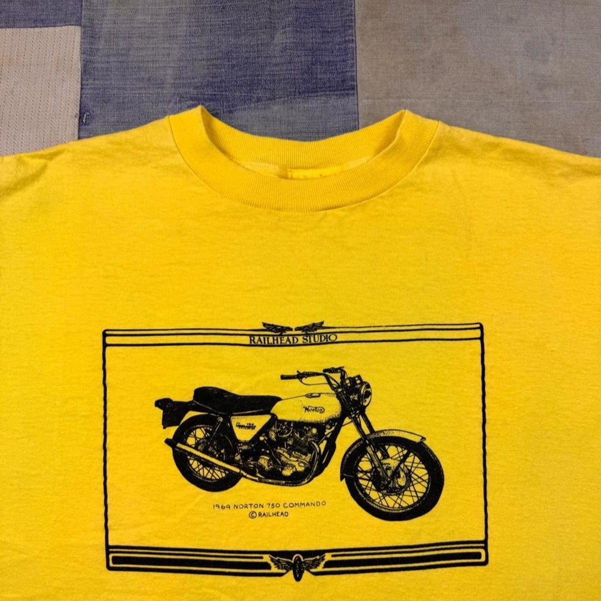 1980s Railhead Studio Norton Commando Motorcycle Graphic Tee Yellow | Tag Missing