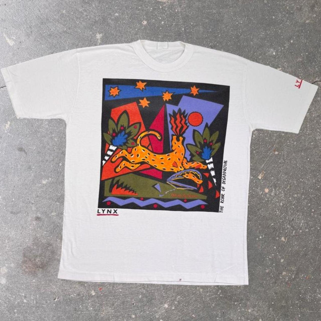 1990s Lynx The Roar of Disapproval Hilary De Manus Art Graphic Tee | Extra Large