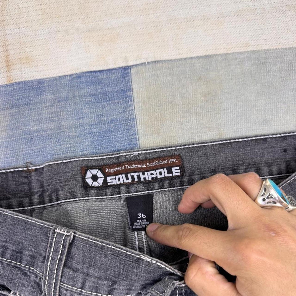 2000s Southpole Grey Wash Baggy Jeans Contrast Stitch | 34 x 30.5