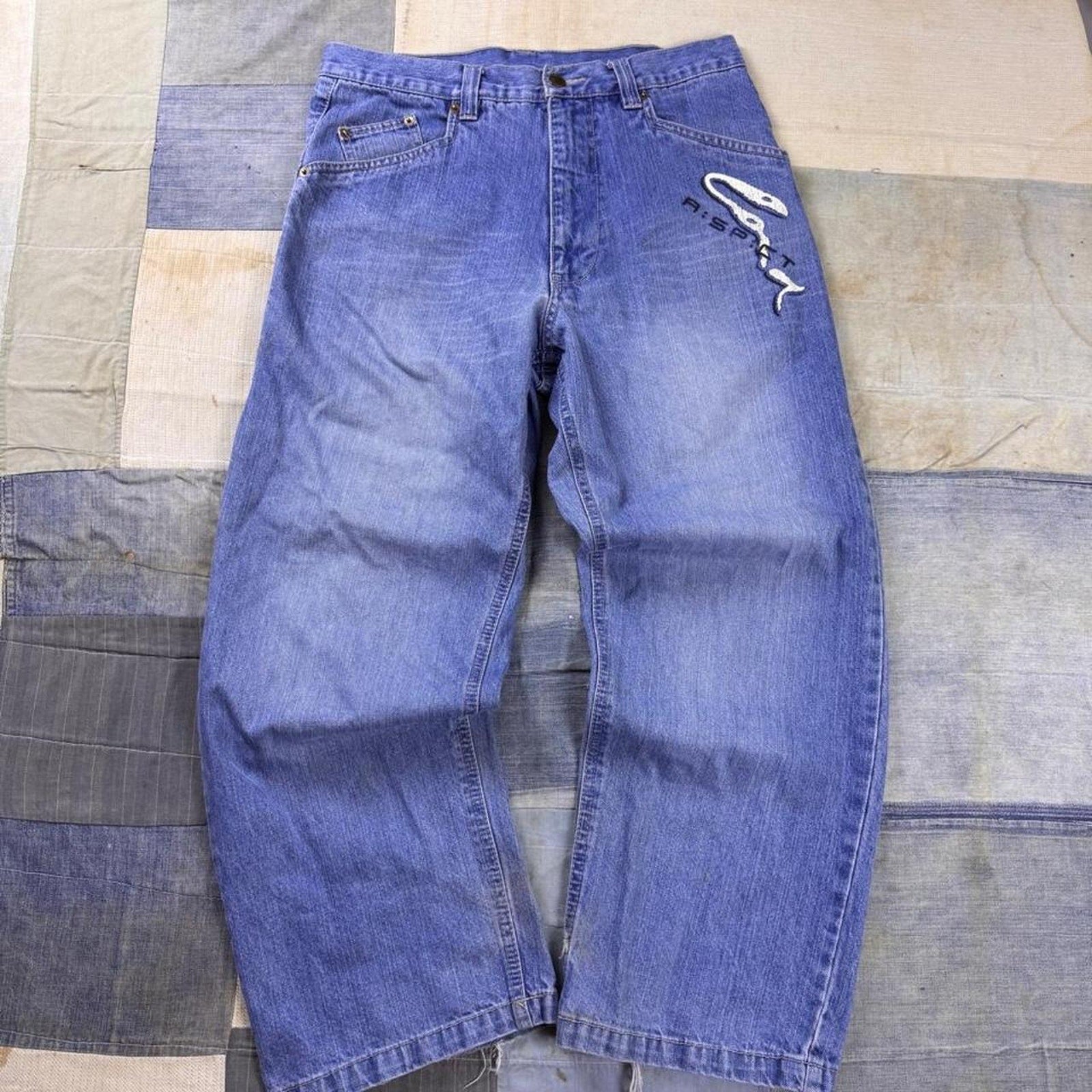 2000s Sport Embroidered Baggy Denim Jeans | 32x27