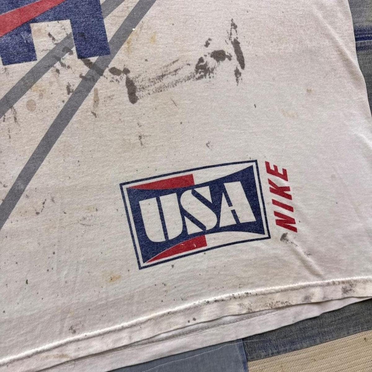 1990s Nike USA Swoosh All-Over Boot Graphic Tee | Large