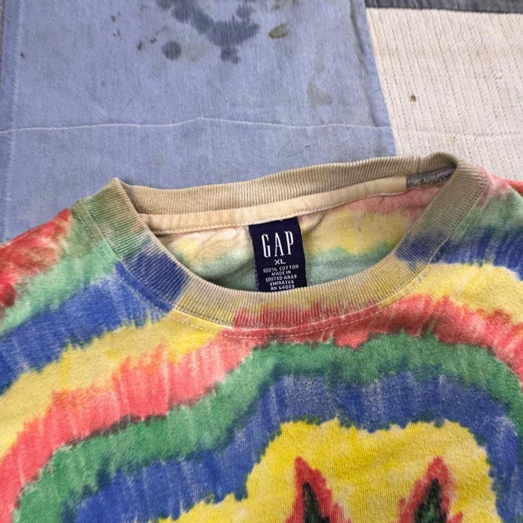 1990s GAP Tie Dye Marijuana Leaf Mushroom Tee | XL