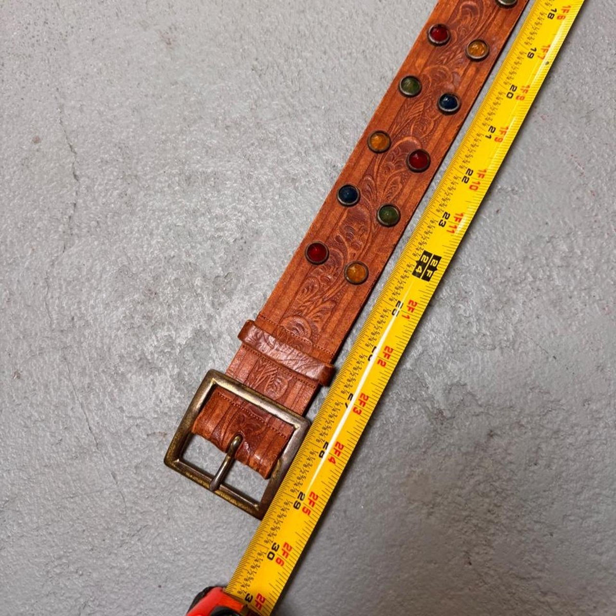 1960s Multicolor Jeweled Tooled Leather Western Belt | 29.5”