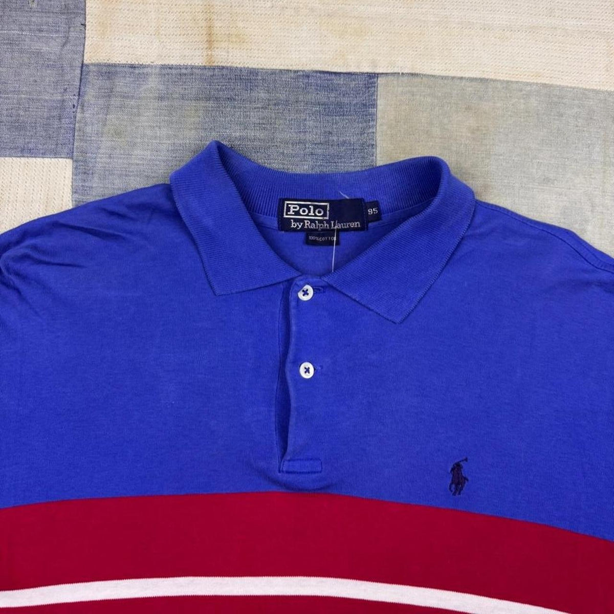 1990s Polo Ralph Lauren 95 Striped Long Sleeve Polo Shirt Blue Red White | 95