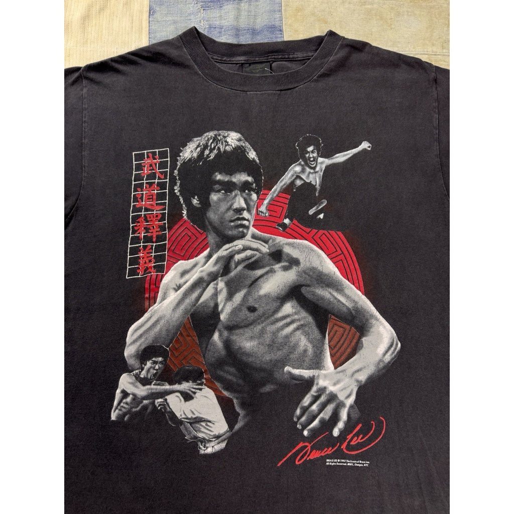 Vintage 1997 Bruce Lee Martial Arts Graphic T Shirt Movie Kung Fu Black Large