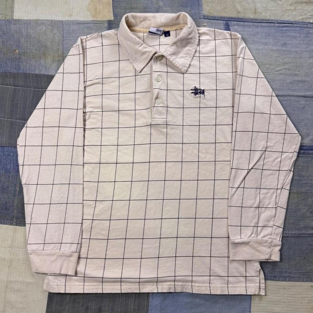 1990s Stüssy USA Made Windowpane Long Sleeve Polo | Women’s Medium