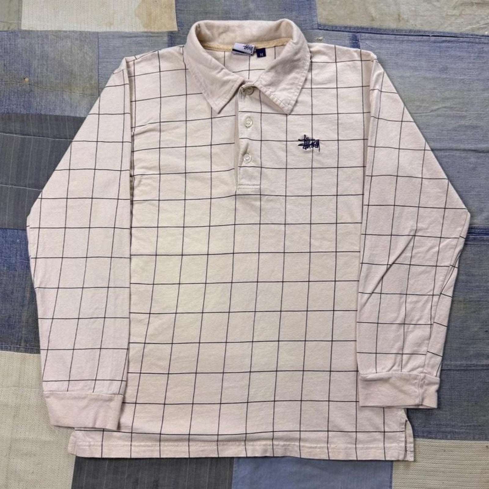 1990s Stüssy USA Made Windowpane Long Sleeve Polo | Women’s Medium