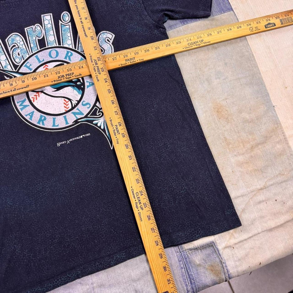 1993 Florida Marlins Henry-Aaron Crackle Print Tee | Large