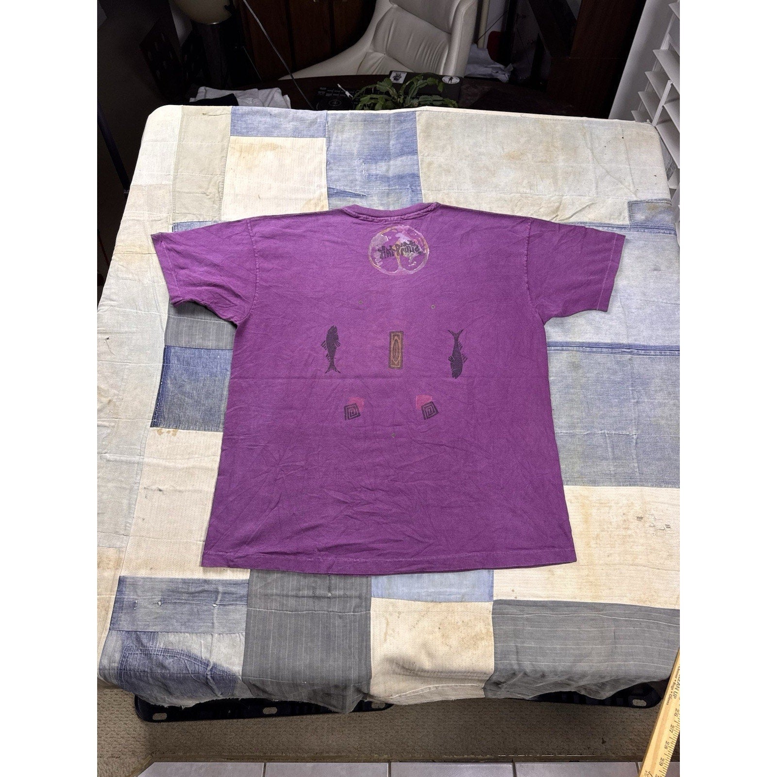 Vintage 90s Fish Art Graphic T Shirt Purple All Over Print Single Stitch XL