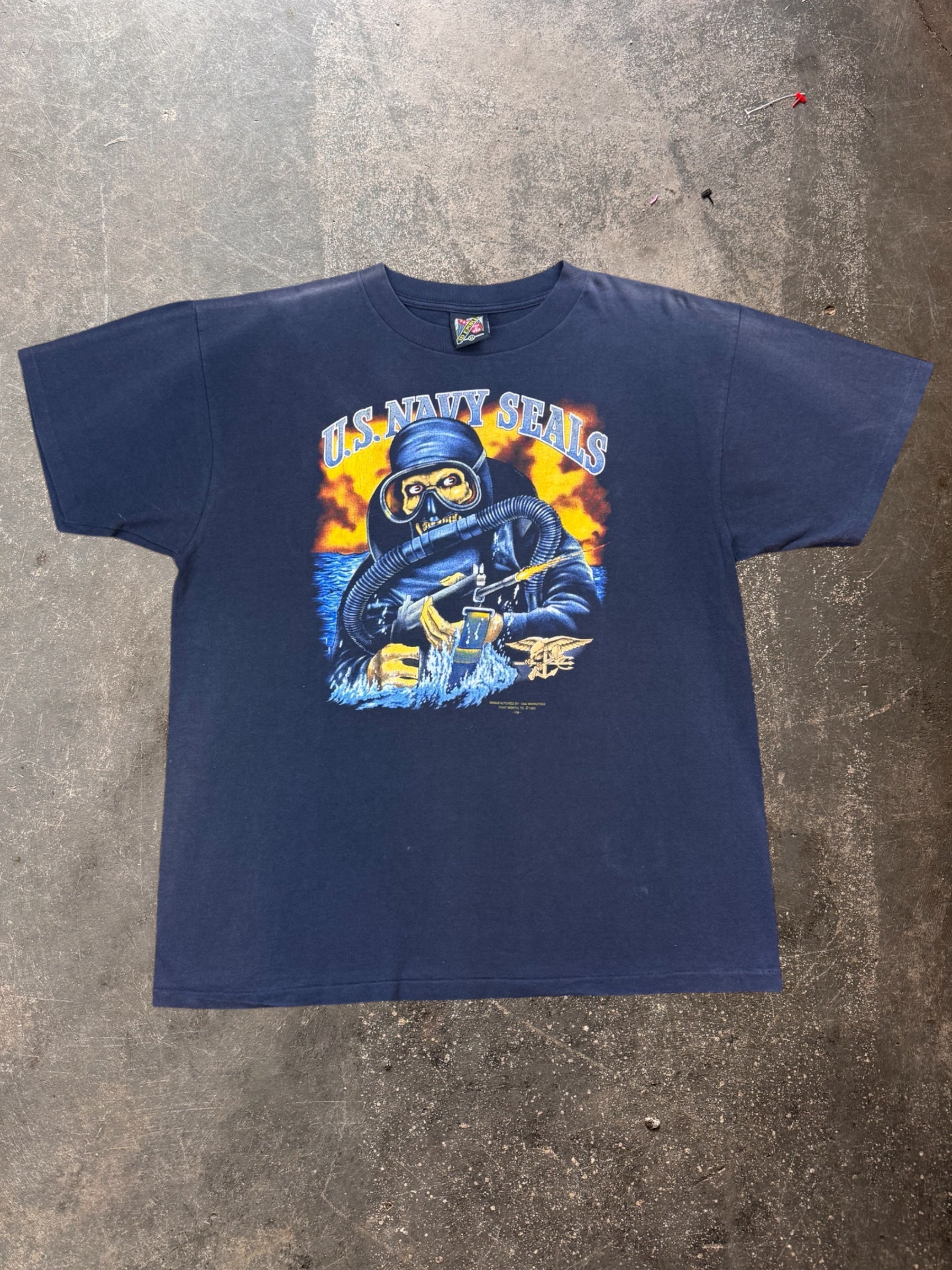 1990s U.S Navy Seals 3D Emblem Black Shirt| XL