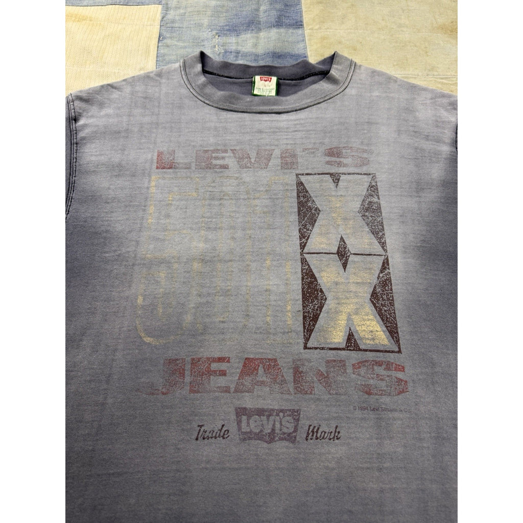 Vintage 1994 Levi's Jeans Graphic T Shirt USA Faded Gray Single Stitch XL Faded