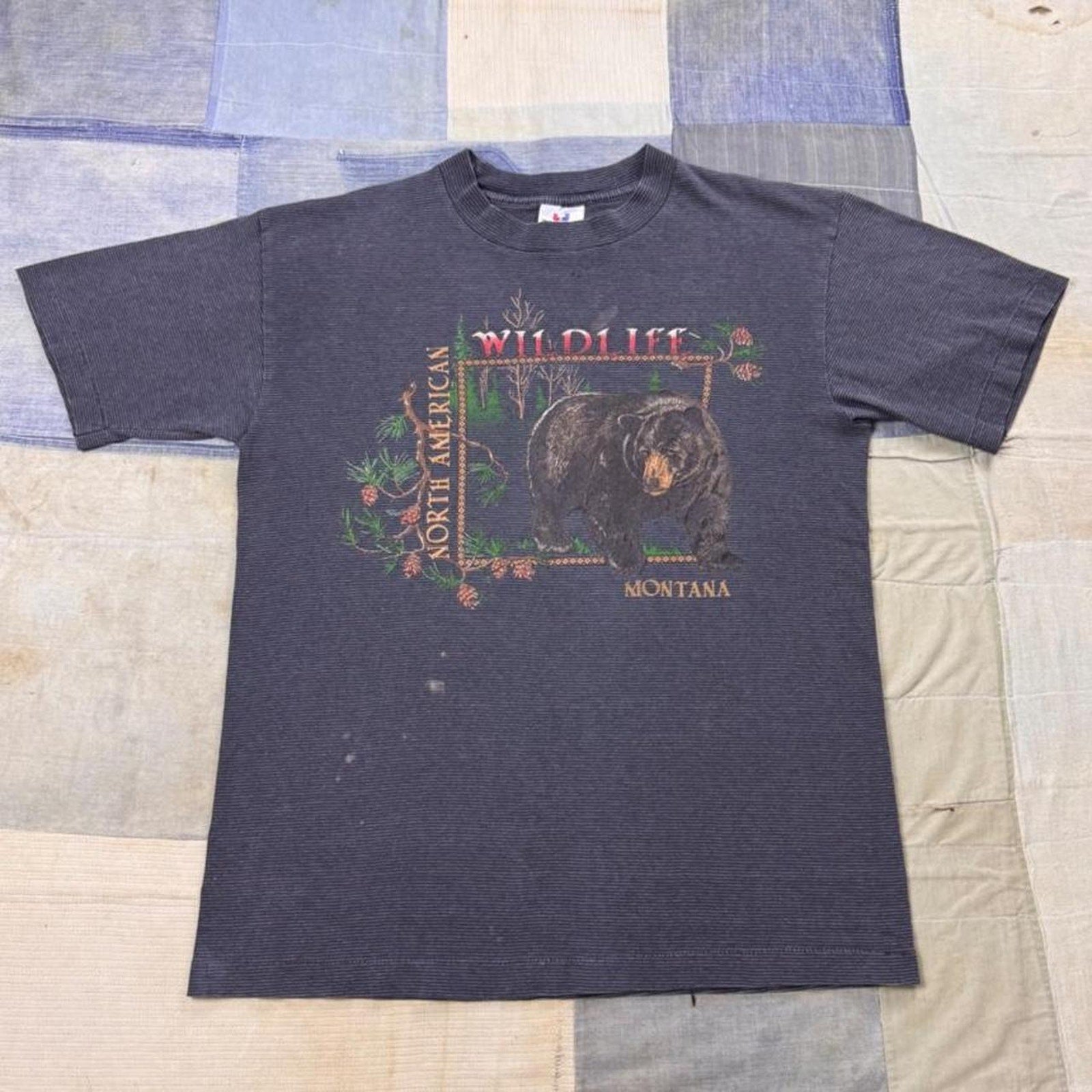 1990s Montana North American Wildlife Black Bear Striped Tee | Large