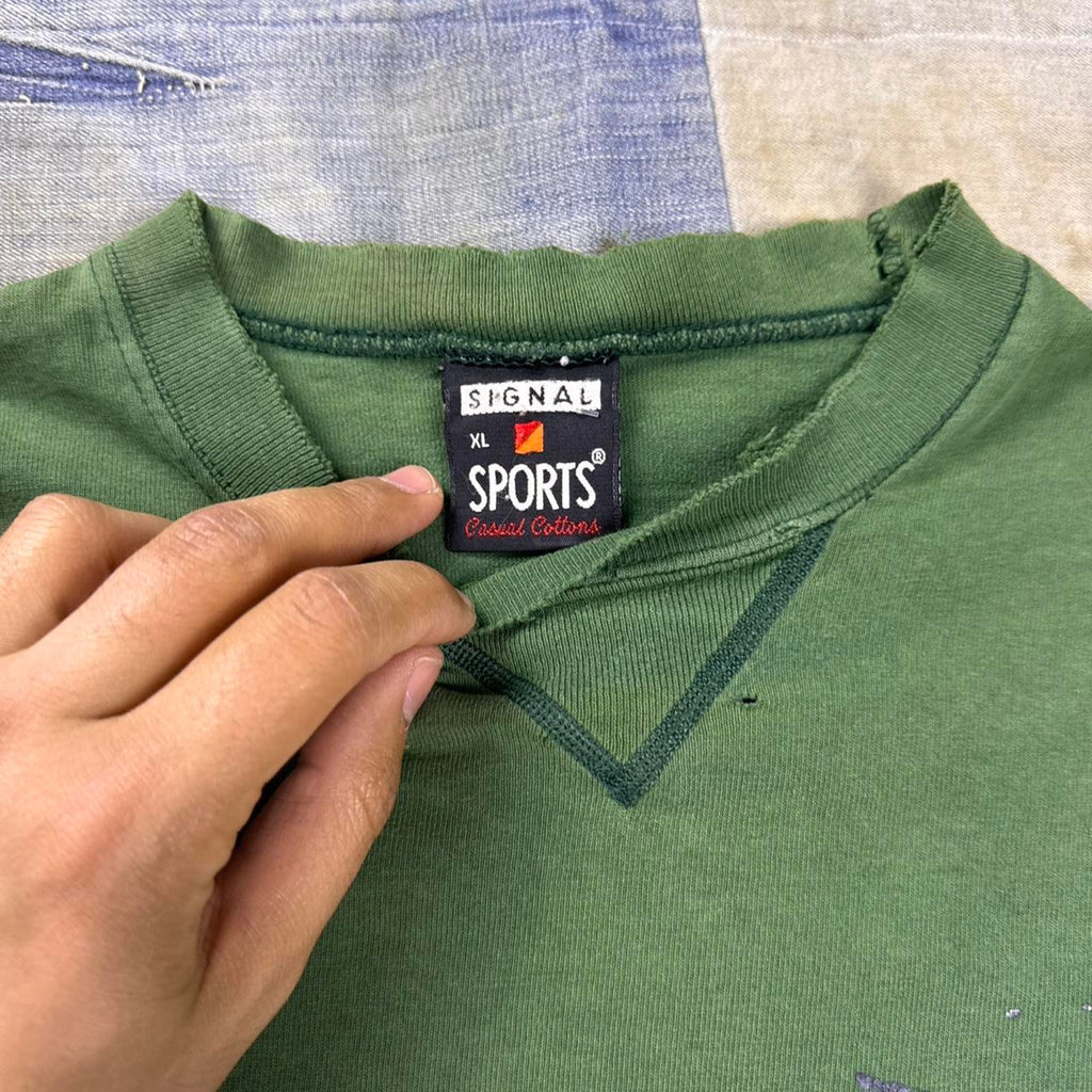 1990s Signal Sports forest green paint splatter longsleeve | XL