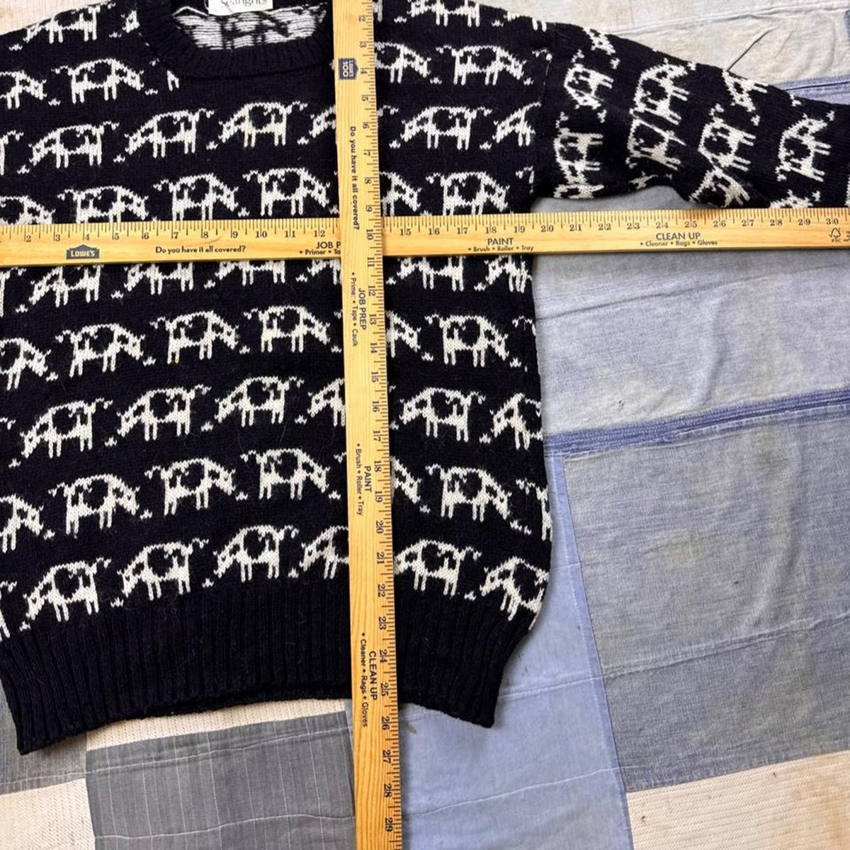1980s Searights Grazing Cow Allover Knit Sweater | Medium