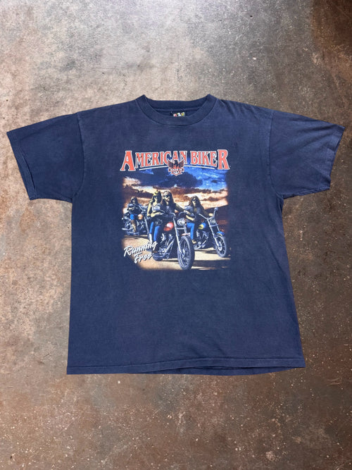 1990s American Biker 3D Emblem Black Shirt | XL