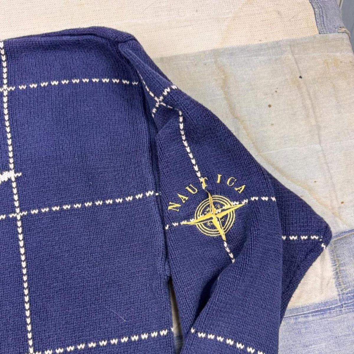 1990s Nautica Sailboat Windowpane Sweater | XL