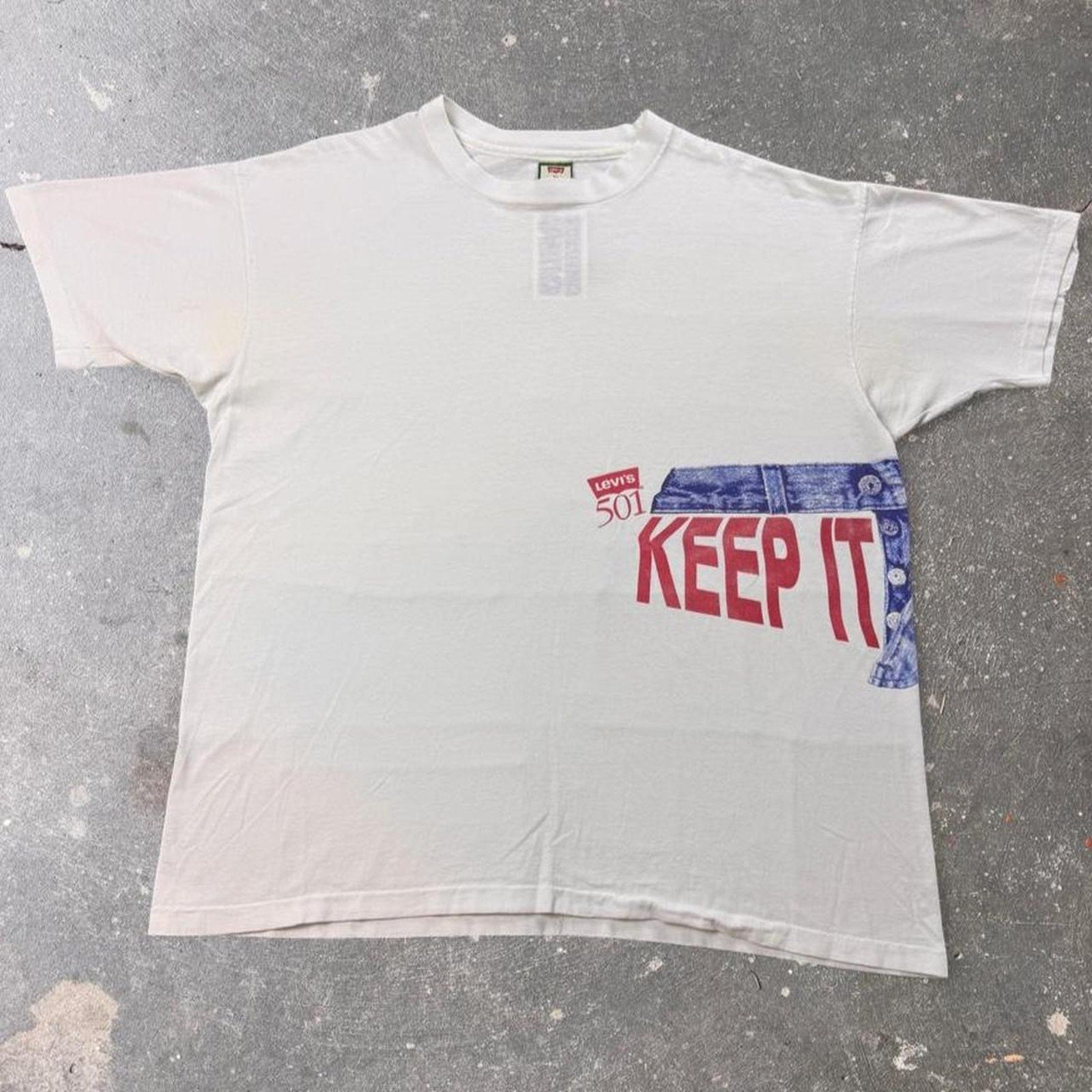 1992 Levi’s 501 Keep It Buttoned Two-Sided Graphic Tee | XL