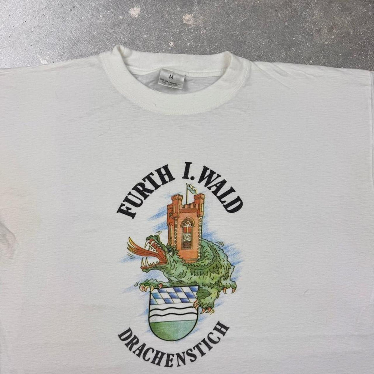 1990s Fürth I. Wald Drachenstich Dragon Festival Graphic Tee Germany White | Medium